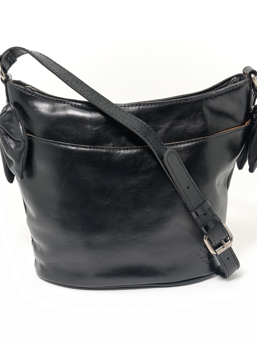 Patricia Nash Savoca Leather Bucket Bag with Bow Trim Black New